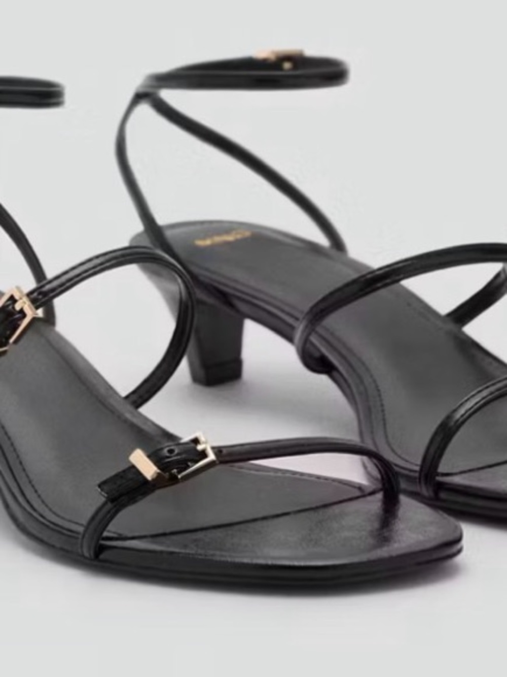 MANGO Black Strappy Mid-Heel Sandals